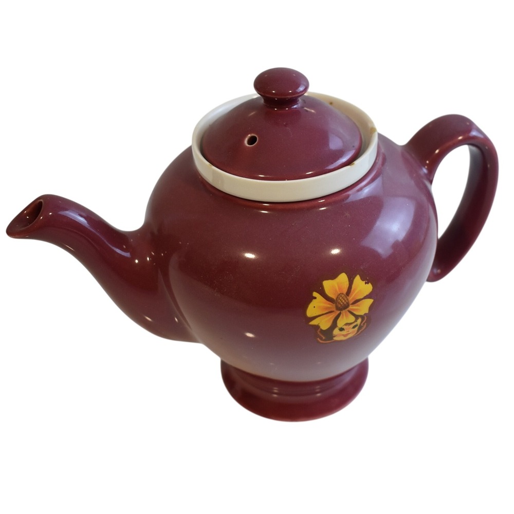 McCormick Tea Teapot Unisex OS Burgundy Good Vintage Ceramic Floral Infuser USA